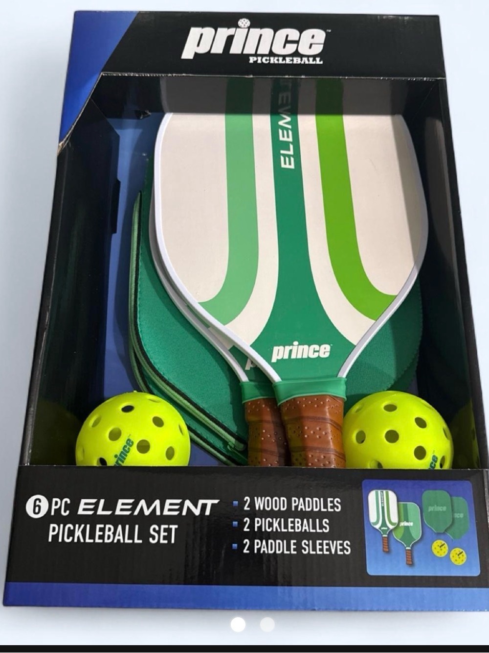 Prince Element Pickleball Set - Green/White with Neon Yellow Balls